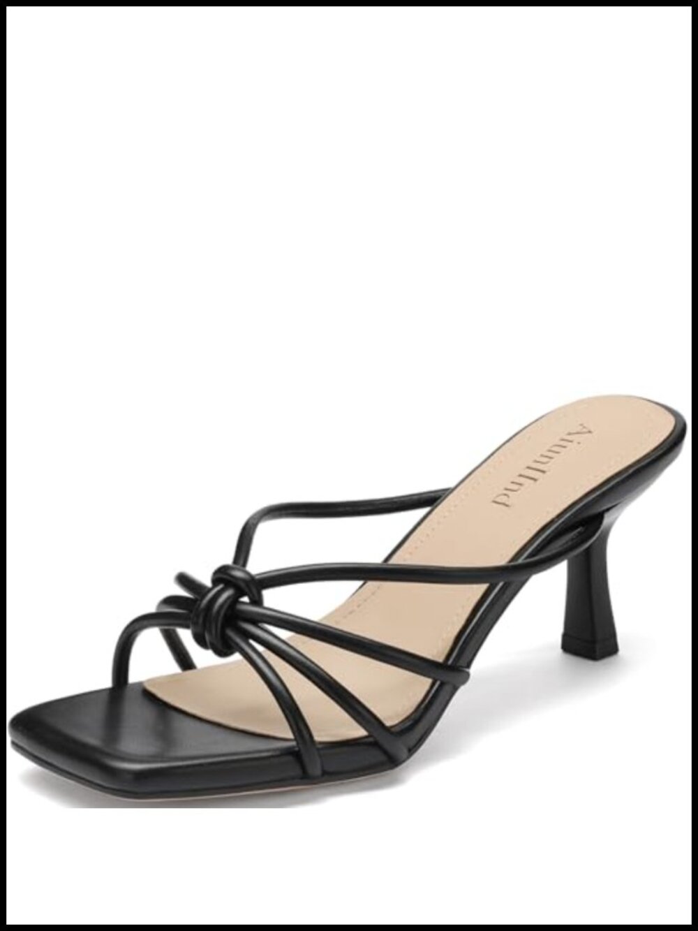 Kitten Heel Sandals for Women Square Open Toe Slip On 2.5 Inch Heel Faux Leather